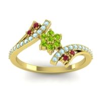 Peridot Fashion Ring In 18k Yellow Gold With Ruby And Aquamarine – Anvaya Simple Ring