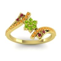 Peridot Fashion Ring In 18k Yellow Gold With Ruby And Citrine – Anvaya Simple Ring