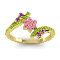 Pink Tourmaline Fashion Ring In 18k Yellow Gold With Amethyst And Peridot – Anvaya Simple Ring