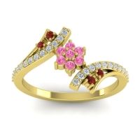 Pink Tourmaline Fashion Ring In 18k Yellow Gold With Garnet And Lab Diamond – Anvaya Simple Ring