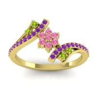 Pink Tourmaline Fashion Ring In 18k Yellow Gold With Peridot And Amethyst – Anvaya Simple Ring