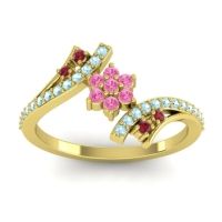 Pink Tourmaline Fashion Ring In 18k Yellow Gold With Ruby And Aquamarine – Anvaya Simple Ring