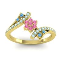 Pink Tourmaline Fashion Ring In 18k Yellow Gold With Swiss Blue Topaz And Aquamarine – Anvaya Simple Ring