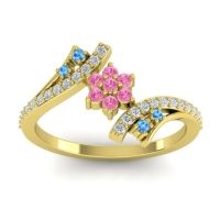 Pink Tourmaline Fashion Ring In 18k Yellow Gold With Swiss Blue Topaz And Lab Diamond – Anvaya Simple Ring