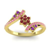 Ruby Fashion Ring In 18k Yellow Gold With Amethyst And Pink Tourmaline – Anvaya Simple Ring