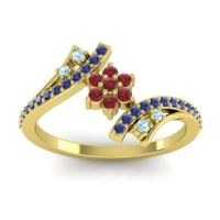 Ruby Fashion Ring In 14k Yellow Gold With Aquamarine And Blue Sapphire – Anvaya Simple Ring
