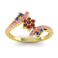 Ruby Fashion Ring In 14k Yellow Gold With Blue Sapphire And Pink Tourmaline – Anvaya Simple Ring