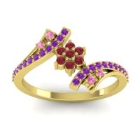 Ruby Fashion Ring In 18k Yellow Gold With Pink Tourmaline And Amethyst – Anvaya Simple Ring