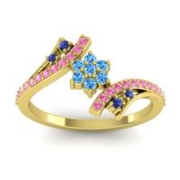 Swiss Blue Topaz Fashion Ring In 18k Yellow Gold With Blue Sapphire And Pink Tourmaline – Anvaya Simple Ring