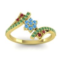 Swiss Blue Topaz Fashion Ring In 18k Yellow Gold With Ruby And Emerald – Anvaya Simple Ring