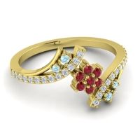 Simple Floral Pave Bypass Anvaya Ring