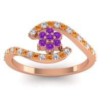 Amethyst Fashion Ring In 18K Rose Gold With Diamond And Citrine – Plava Simple Ring