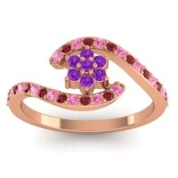 Amethyst Fashion Ring In 18K Rose Gold With Pink Tourmaline And Ruby – Plava Simple Ring