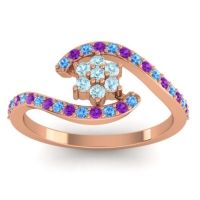 Aquamarine Fashion Ring In 18K Rose Gold With Swiss Blue Topaz And Amethyst – Plava Simple Ring