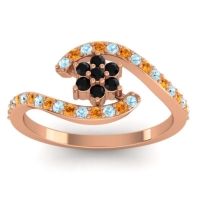 Black Onyx Fashion Ring In 18K Rose Gold With Aquamarine And Citrine – Plava Simple Ring