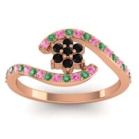 Black Onyx Fashion Ring In 18K Rose Gold With Pink Tourmaline And Emerald – Plava Simple Ring