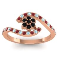 Black Onyx Fashion Ring In 18K Rose Gold With Ruby And Aquamarine – Plava Simple Ring