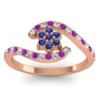 Blue Sapphire Fashion Ring In 18K Rose Gold With Lab Diamond And Amethyst – Plava Simple Ring
