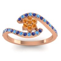 Citrine Fashion Ring In 18K Rose Gold With Blue Sapphire And Swiss Blue Topaz – Plava Simple Ring