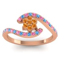 Citrine Fashion Ring In 18K Rose Gold With Pink Tourmaline And Swiss Blue Topaz – Plava Simple Ring