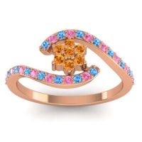 Citrine Fashion Ring In 18K Rose Gold With Swiss Blue Topaz And Pink Tourmaline – Plava Simple Ring