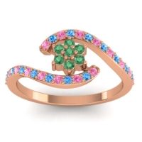 Emerald Fashion Ring In 18K Rose Gold With Pink Tourmaline And Swiss Blue Topaz – Plava Simple Ring