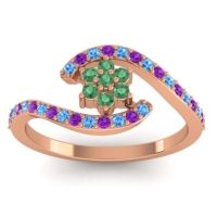 Emerald Fashion Ring In 18K Rose Gold With Swiss Blue Topaz And Amethyst – Plava Simple Ring