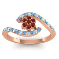 Garnet Fashion Ring In 18K Rose Gold With Swiss Blue Topaz And Aquamarine – Plava Simple Ring