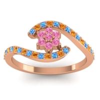 Pink Tourmaline Fashion Ring In 18K Rose Gold With Swiss Blue Topaz And Citrine – Plava Simple Ring