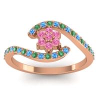 Pink Tourmaline Fashion Ring In 18K Rose Gold With Swiss Blue Topaz And Emerald – Plava Simple Ring