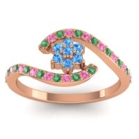 Swiss Blue Topaz Fashion Ring In 18K Rose Gold With Emerald And Pink Tourmaline – Plava Simple Ring