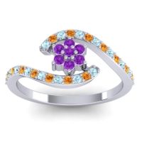 Amethyst Fashion Ring In Palladium With Aquamarine And Citrine – Plava Simple Ring