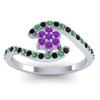 Amethyst Fashion Ring In Palladium With Black Onyx And Emerald – Plava Simple Ring