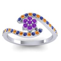 Amethyst Fashion Ring In 18k White Gold With Blue Sapphire And Citrine – Plava Simple Ring