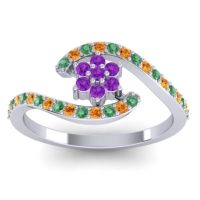 Amethyst Fashion Ring In Palladium With Emerald And Citrine – Plava Simple Ring