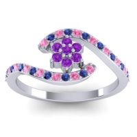 Amethyst Fashion Ring In Palladium With Pink Tourmaline And Blue Sapphire – Plava Simple Ring