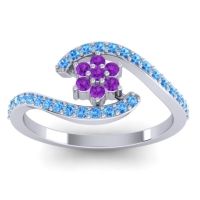 Amethyst Fashion Ring In Platinum With Swiss Blue Topaz – Plava Simple Ring