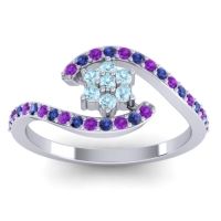 Aquamarine Fashion Ring In 18k White Gold With Amethyst And Blue Sapphire – Plava Simple Ring