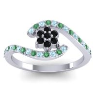 Black Onyx Fashion Ring In Palladium With Aquamarine And Emerald – Plava Simple Ring