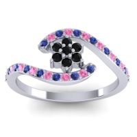 Black Onyx Fashion Ring In 18k White Gold With Blue Sapphire And Pink Tourmaline – Plava Simple Ring