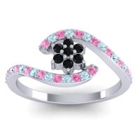 Black Onyx Fashion Ring In 18k White Gold With Pink Tourmaline And Aquamarine – Plava Simple Ring