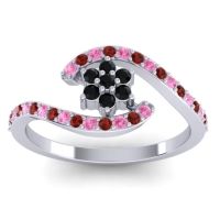Black Onyx Fashion Ring In Palladium With Pink Tourmaline And Garnet – Plava Simple Ring