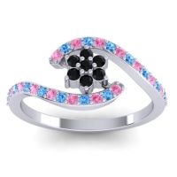 Black Onyx Fashion Ring In Palladium With Pink Tourmaline And Swiss Blue Topaz – Plava Simple Ring