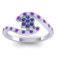 Blue Sapphire Fashion Ring In 18k White Gold With Amethyst And Aquamarine – Plava Simple Ring