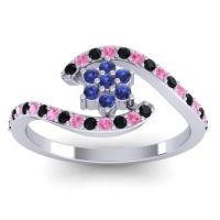 Blue Sapphire Fashion Ring In 18k White Gold With Black Onyx And Pink Tourmaline – Plava Simple Ring