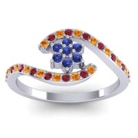 Blue Sapphire Fashion Ring In Palladium With Citrine And Ruby – Plava Simple Ring