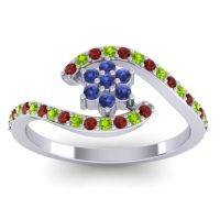 Blue Sapphire Fashion Ring In 18k White Gold With Garnet And Peridot – Plava Simple Ring