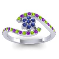 Blue Sapphire Fashion Ring In Palladium With Peridot And Amethyst – Plava Simple Ring