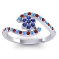 Blue Sapphire Fashion Ring In 18k White Gold With Swiss Blue Topaz And Garnet – Plava Simple Ring