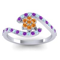 Simple Floral Pave Bypass Plava Ring